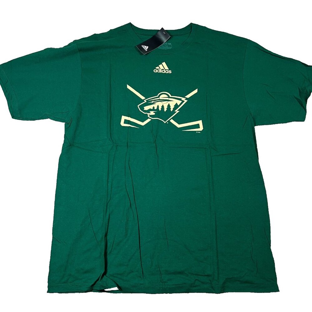 Adidas Mens XL Green Graphic Short Sleeve Minnesota Wild NHL The‎ Go To Tee NWT